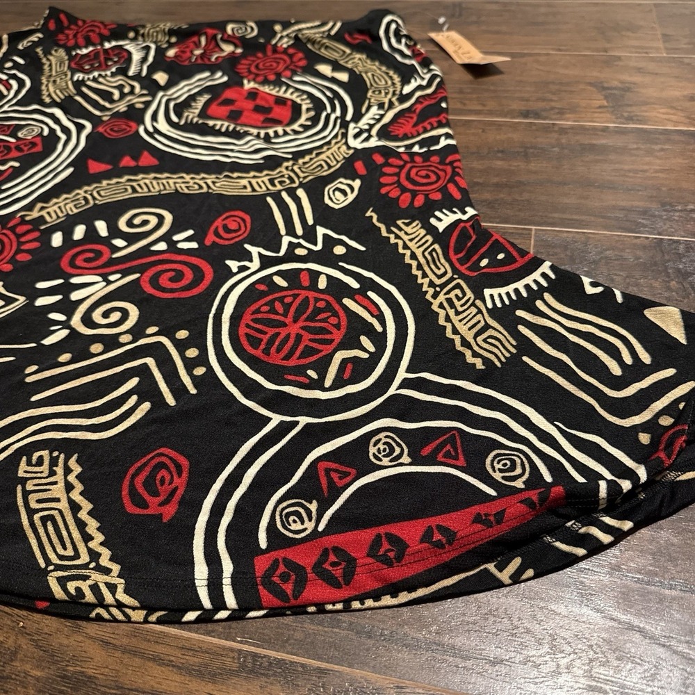 Susan Lawrence Skirt 3X Black Red Tribal Print A Line Stretch Pull On Midi USA - Picture 3 of 8